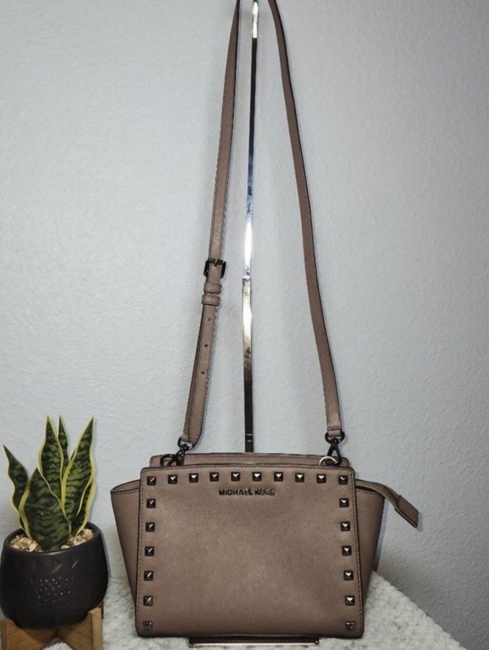 Michael Kors Selma Studded Crossbody Saffiano Leather- Taupe PRICE IS FIRM EUC
